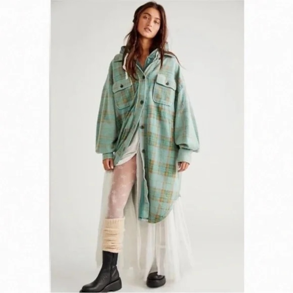 FREE PEOPLE We The Free Plaid Ruby Long Midi Shirt Jacket Shacket XS